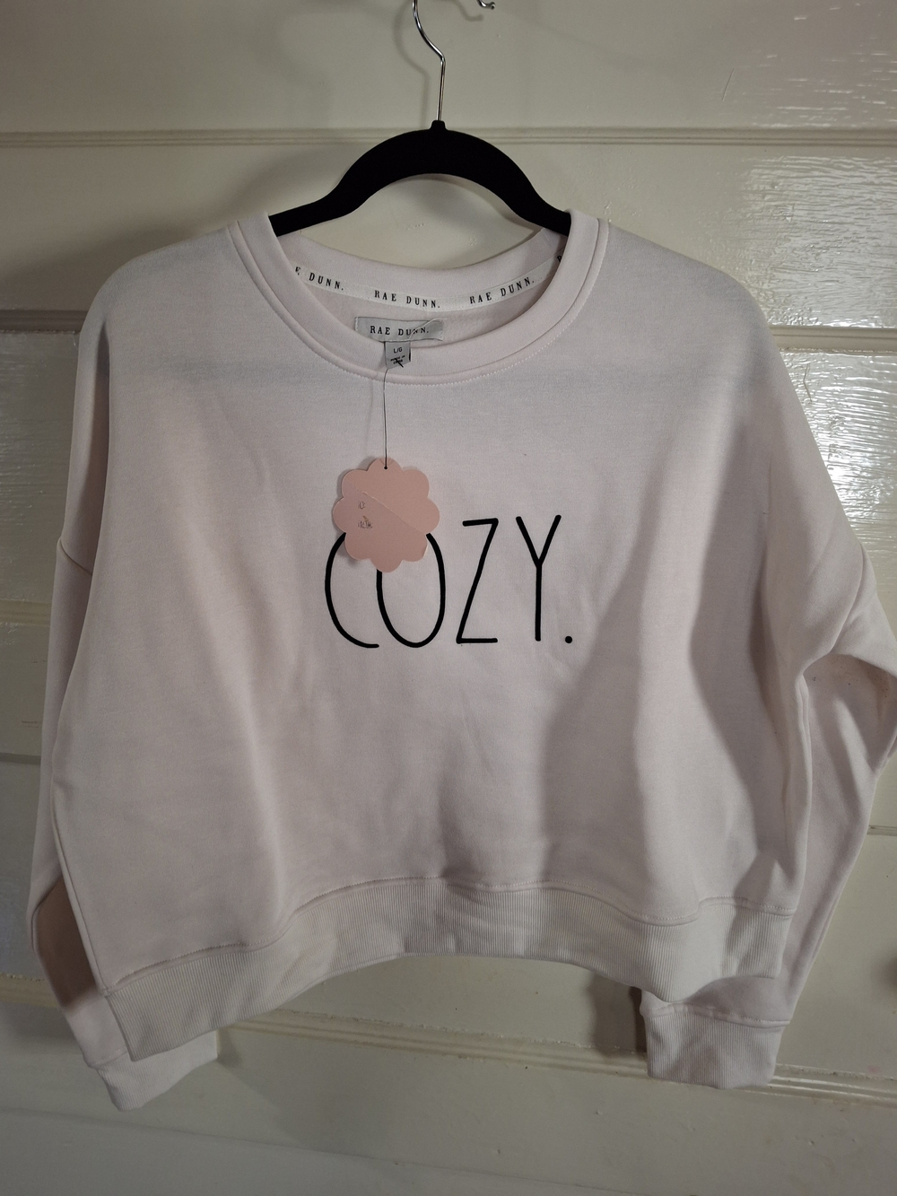 Rae Dunn “COZY.” Pink Cropped Sweatshirt Large CFD 143